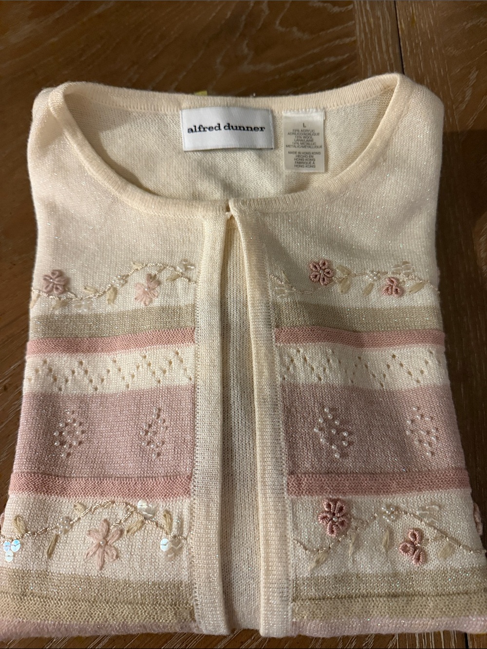 Alfred Dunner Pink & Cream Striped Cardigan Jacket